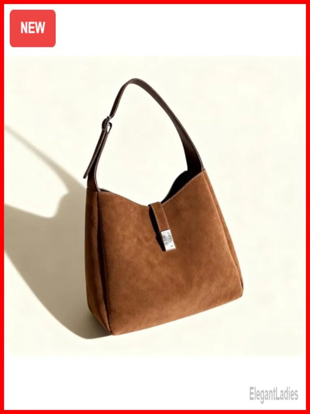 Faux Suede Slouchy Hobo Bag with Zippered Pouch - Retro Shoulder Bag